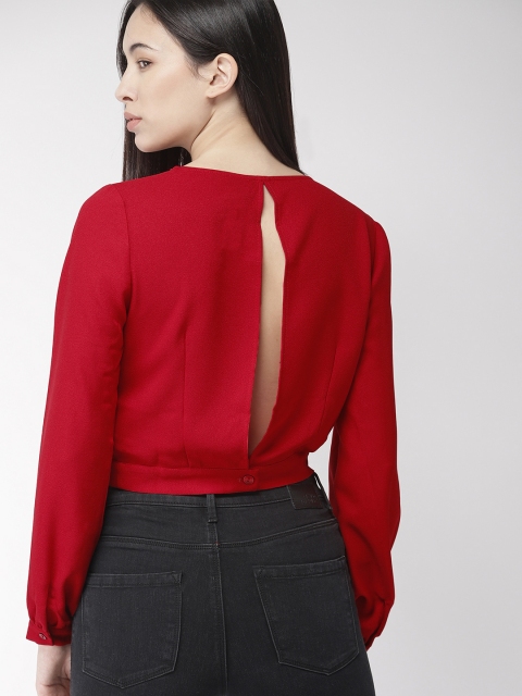 

FOREVER 21 Women Red Solid Styled Back Crop Top