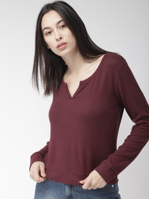

FOREVER 21 Women Burgundy Solid Top
