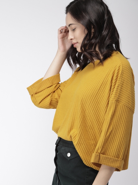 

FOREVER 21 Women Mustard Striped Boxy Top