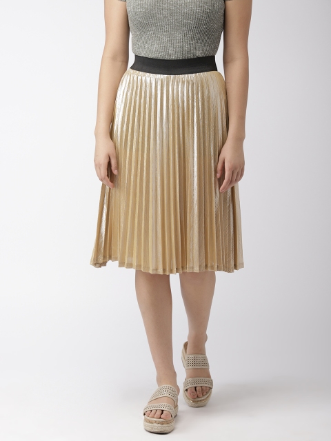 

FOREVER 21 Women Gold-Toned A-Line Knee Length Skirt