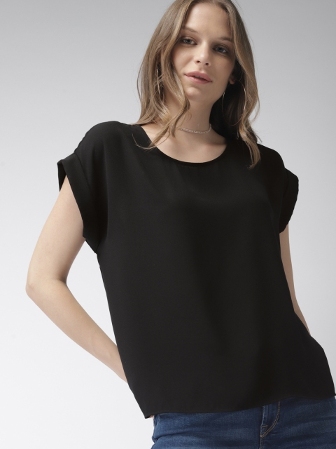 

FOREVER 21 Women Black Solid Boxy Top