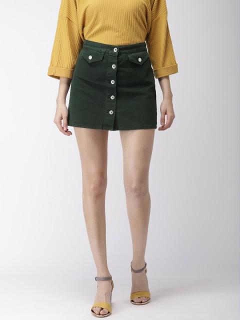 

FOREVER 21 Women Green Solid Mini A-Line Denim Skirt