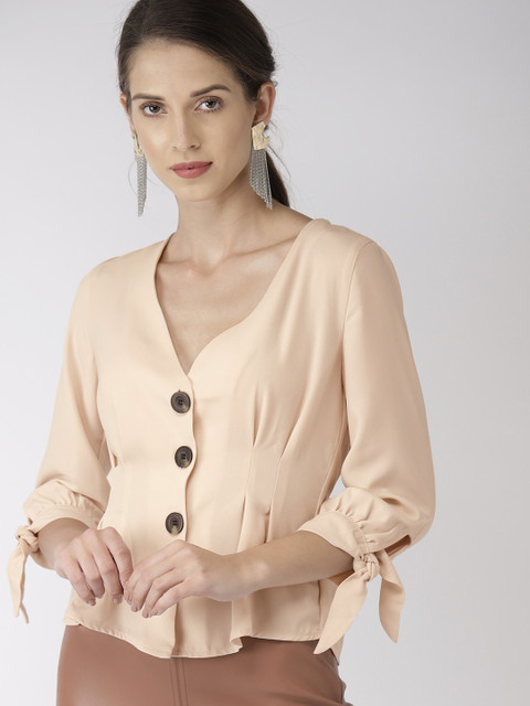 

FOREVER 21 Women Beige Solid Top