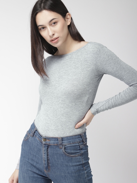 

FOREVER 21 Women Grey Solid Bodysuit