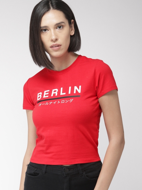 

FOREVER 21 Women Red Printed Round Neck T-shirt
