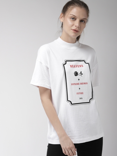 

FOREVER 21 Women White Printed Round Neck T-shirt
