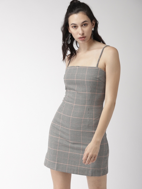 

FOREVER 21 Women Off-White & Black Checked Sheath Dress