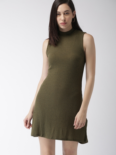 

FOREVER 21 Women Olive Green Solid Sheath Dress