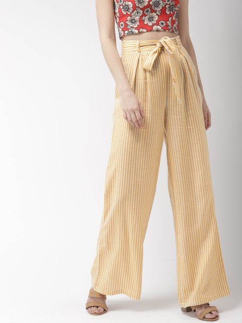 

FOREVER 21 Women Mustard & White Striped Wide Leg Palazzos