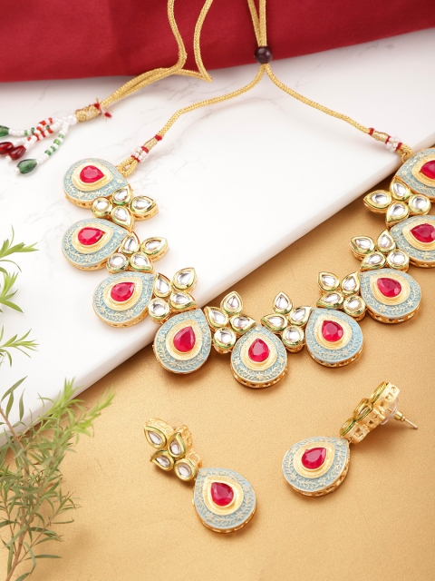 

YouBella Blue & Pink Gold-Plated Enamelled Handcrafted Jewellery Set