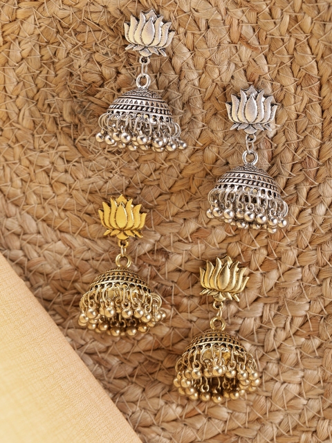 

YouBella Set of 2 Textured Dome Shaped Jhumkas, Silver