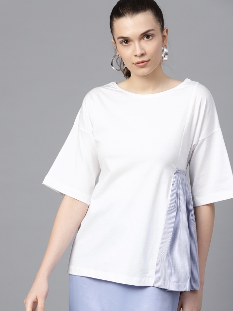 

French Connection Women White Solid A-Line Top
