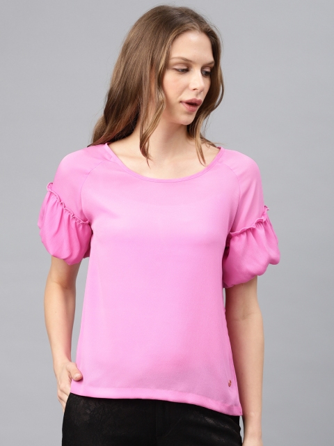 

French Connection Women Pink Solid Styled Back Top