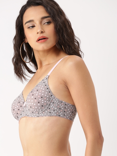 

DressBerry Grey & Coral Pink Printed Underwired Lightly Padded T-shirt Bra DB-DR-BRA-017O