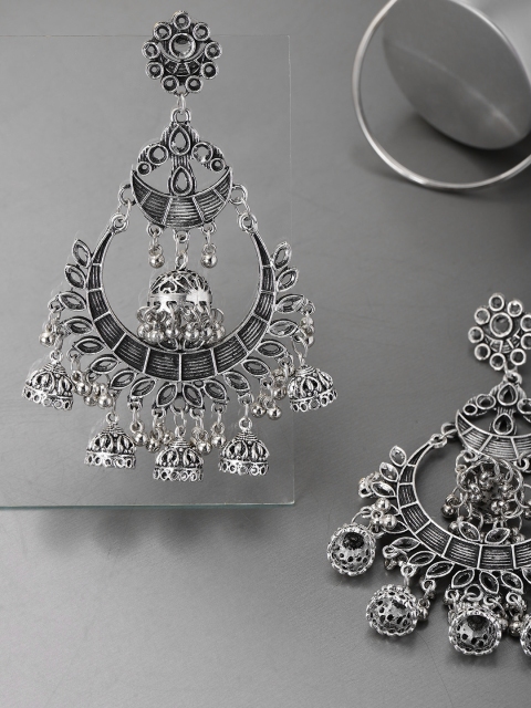 

Infuzze Oxidised Silver-Toned Textured Crescent Shaped Chandbalis