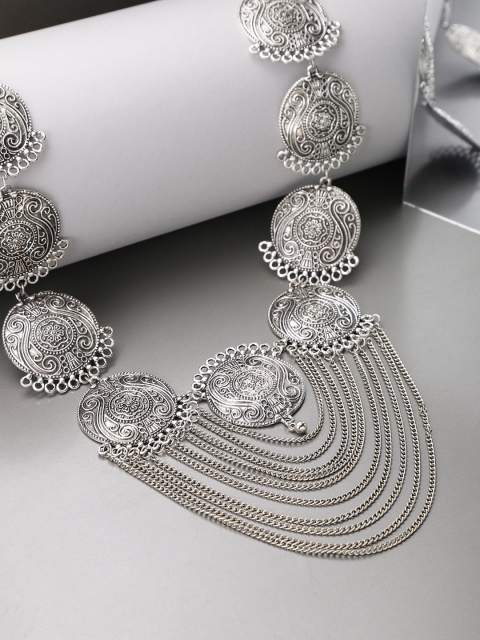 

Infuzze Oxidised Silver-Toned Brass-Plated Layered Afghan Necklace