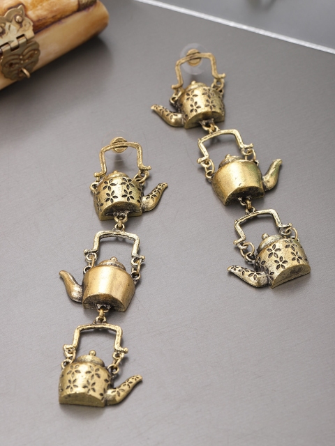 

Infuzze Antique Gold-Toned Kettle Shaped Drop Earrings