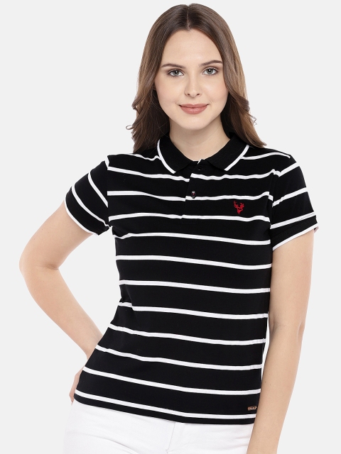 

Manola Women Black & White Striped Polo Collar T-shirt
