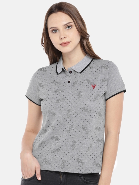 

Manola Women Grey Printed Polo Collar T-shirt