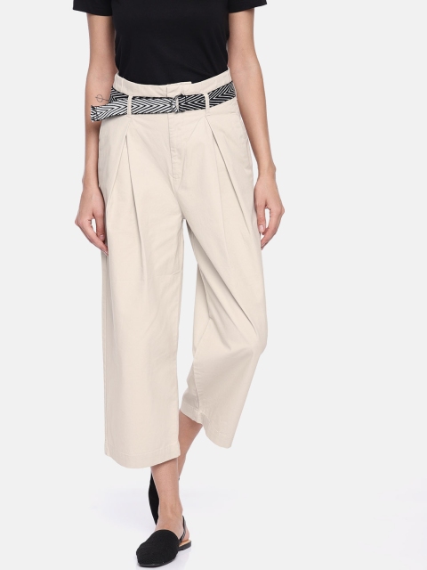 

ONLY Women Beige Loose Fit Solid Regular Cropped Trousers