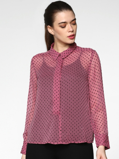

ONLY Women Pink Self-Design Sheer Shirt Style Top