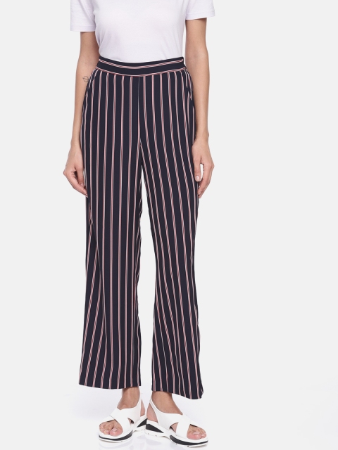 

ONLY Women Navy Blue & Red Regular Fit Striped Regular Trousers