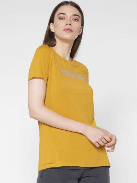 

ONLY Women Mustard Printed Round Neck T-shirt