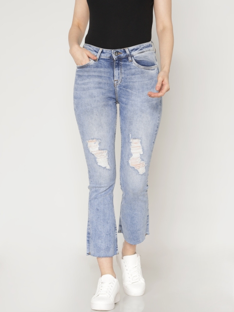 

ONLY Women Blue Regular Fit Mid-Rise Mildly Distressed Stretchable Cropped Jeans