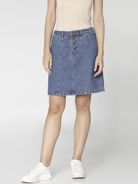 

ONLY Women Blue Solid Denim Pure Cotton Skirt