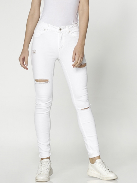 

ONLY Women White Skinny Fit Low-Rise Highly Distressed Stretchable Jeans