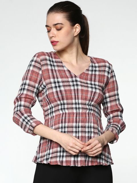 

ONLY Women Pink & White Checked Top