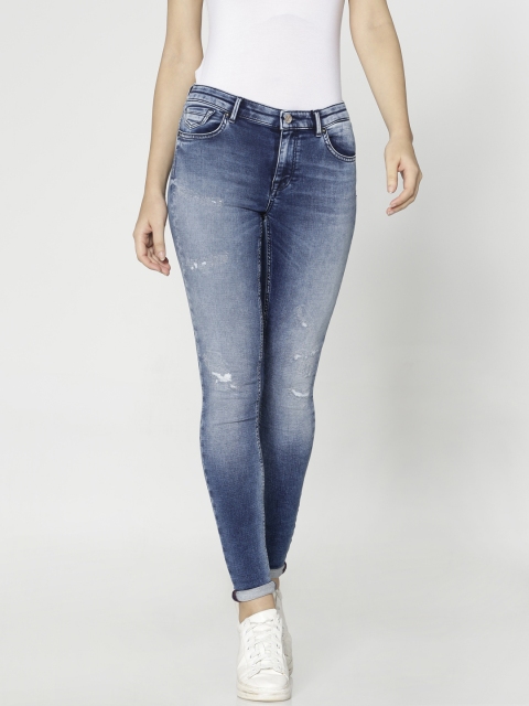 

ONLY Women Blue Carmen Skinny Fit Mid-Rise Mildly Distressed Stretchable Jeans