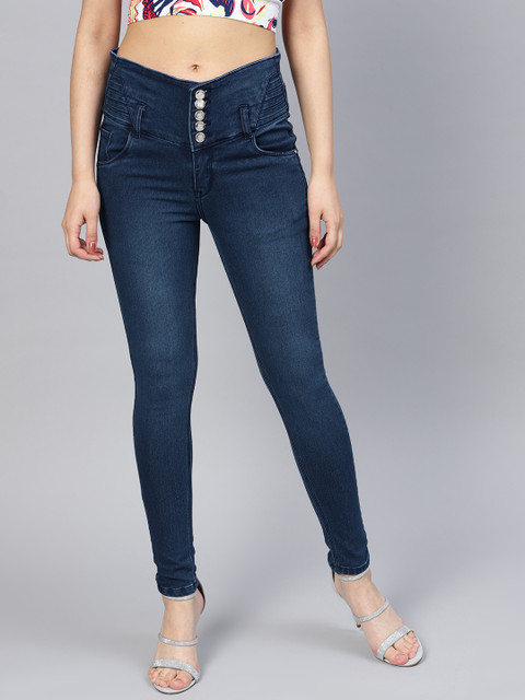 

Purple Feather Women Navy Blue Skinny Fit High-Rise Clean Look Jeans