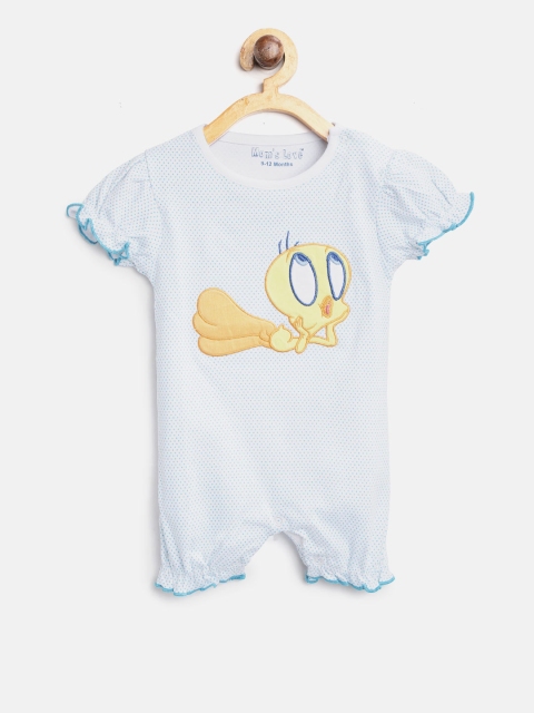 

Moms Love Girls White & Blue Printed Rompers