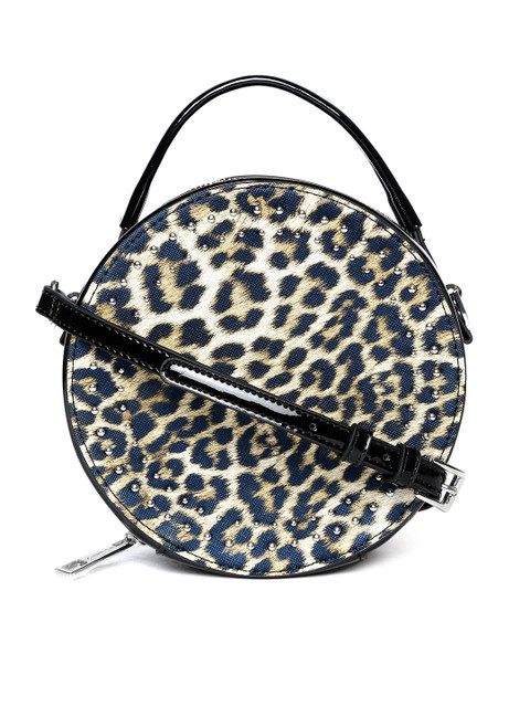 

CARPISA Navy Blue & Beige Leopard Print Handheld Bag