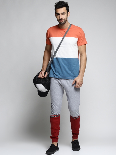 

Difference of Opinion Men Grey Melange & Red Colourblocked Slim Fit Joggers