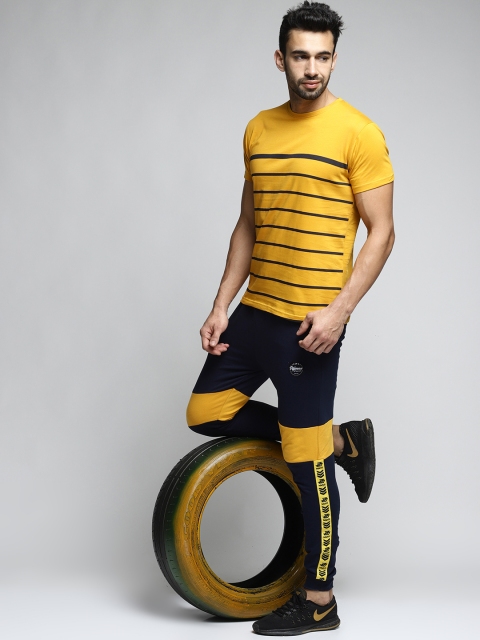 

Difference of Opinion Men Navy Blue & Yellow Printed Slim-Fit Joggers