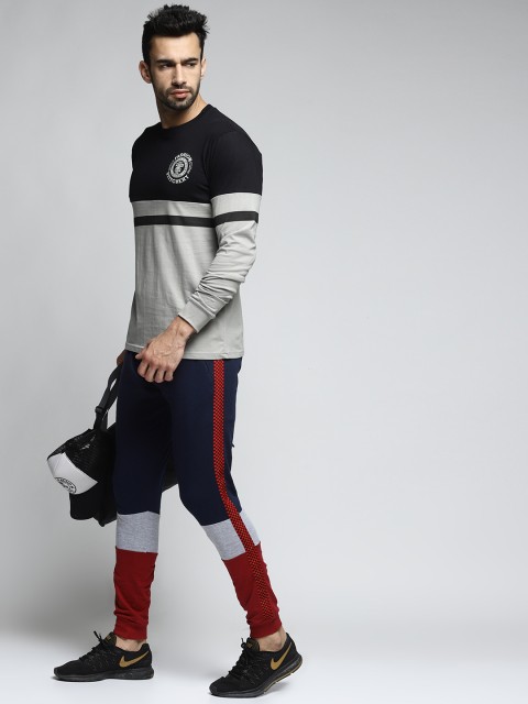 

Difference of Opinion Men Navy Blue & Red Colourblocked Slim Fit Joggers