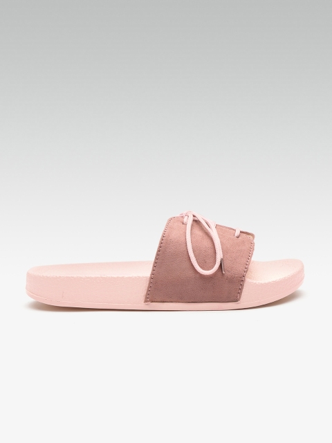 

Street Style Store Women Dusty Pink Solid Sliders with Lace-Up Detail