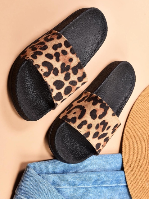 

Street Style Store Women Beige & Black Leopard Print Sliders