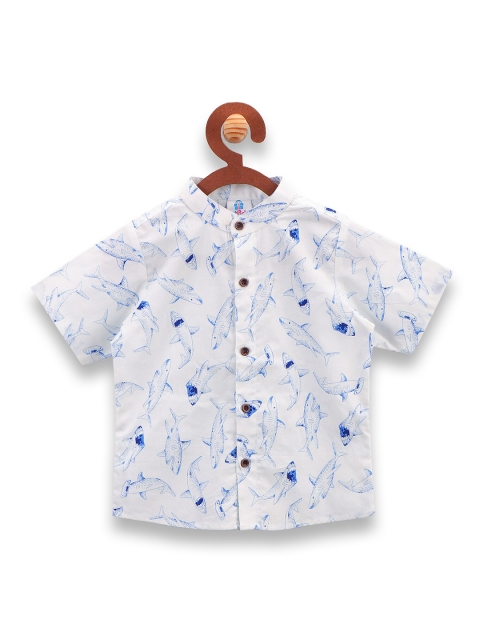 

LilPicks Boys White & Blue Regular Fit Printed Casual Shirt