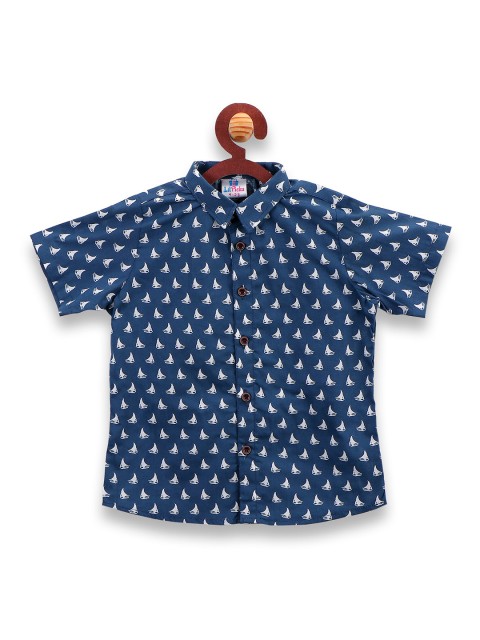 

LilPicks Boys Blue & White Regular Fit Printed Casual Shirt
