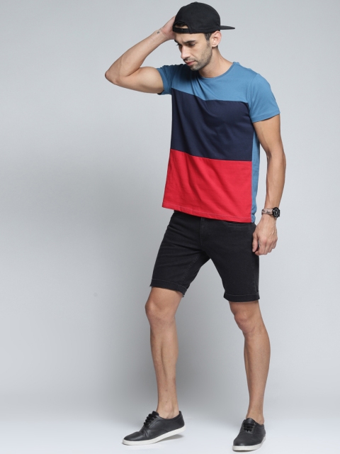 

DILLINGER Men Blue & Red Colourblocked Round Neck T-shirt
