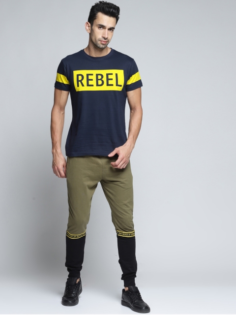 

DILLINGER Men Navy Blue Printed Round Neck Pure Cotton T-shirt