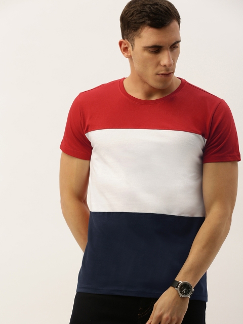 

DILLINGER Men Red White Colourblocked Round Neck Pure Cotton T-shirt