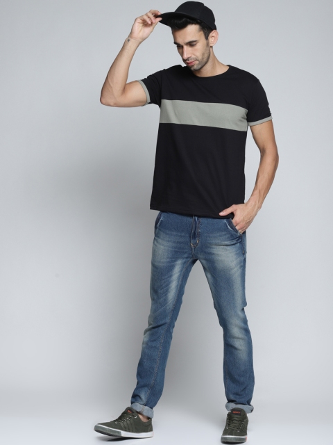 

DILLINGER Men Black Colourblocked Round Neck Pure Cotton T-shirt