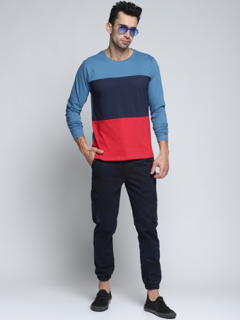 

DILLINGER Men Blue Colourblocked Round Neck Pure Cotton T-shirt