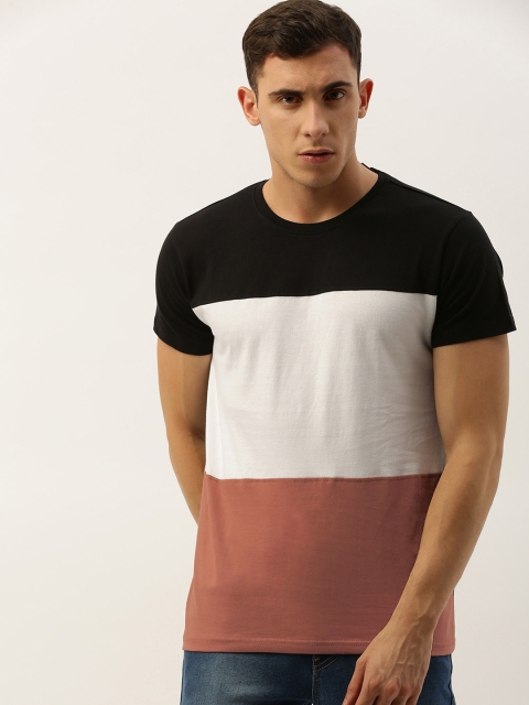 

DILLINGER Men Black White Colourblocked Round Neck Pure Cotton T-shirt