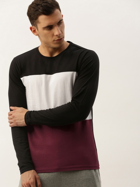 

DILLINGER Men Black Maroon Colourblocked Round Neck Pure Cotton T-shirt