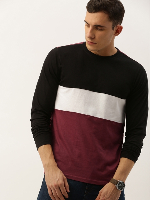 

DILLINGER Men Maroon & Black Colourblocked Round Neck T-shirt